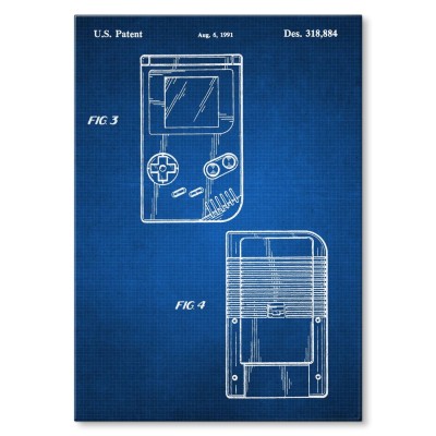 Plakat metalowy Gameboy Tech Blueprint Prezent