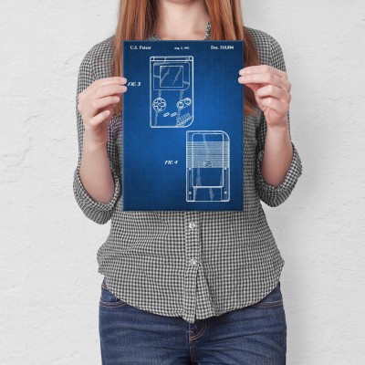 Plakat metalowy Gameboy Tech Blueprint Prezent