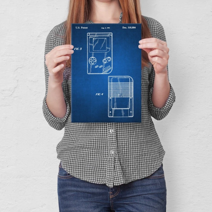 Plakat metalowy Gameboy Tech Blueprint Prezent