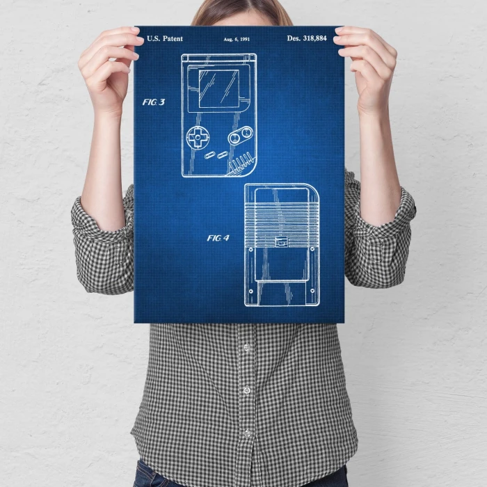 Plakat metalowy Gameboy Tech Blueprint Prezent