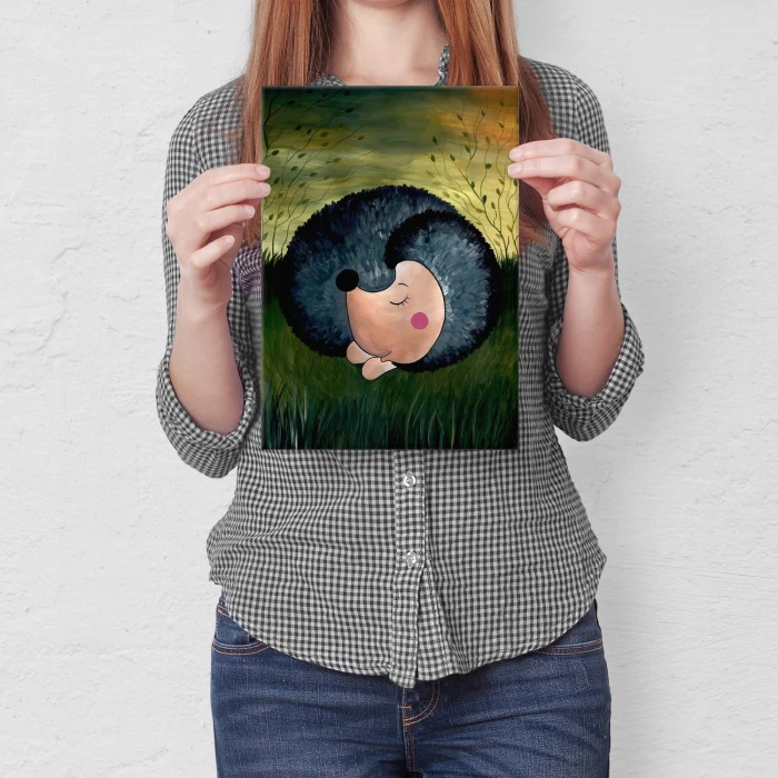 Plakat metalowy Śpiący jeż Prezent