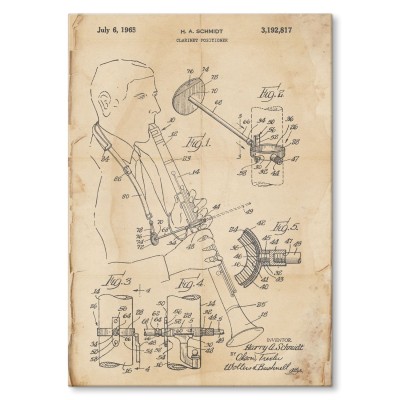 Plakat metalowy Clarinet Musician Retro Prezent