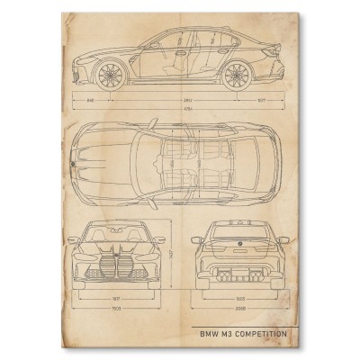 Poster metal BMW M3 Competition Retro gift