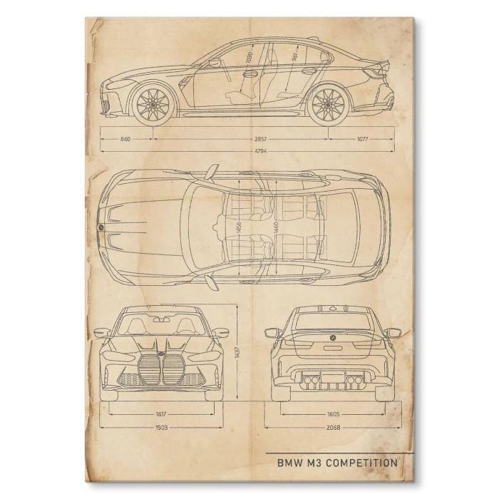Poster metal BMW M3 Competition Retro gift