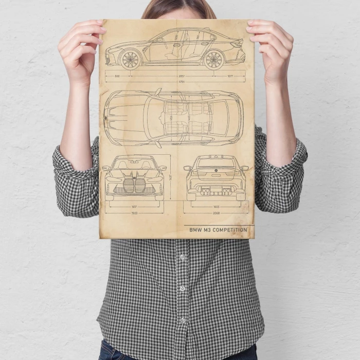 Poster metal BMW M3 Competition Retro gift