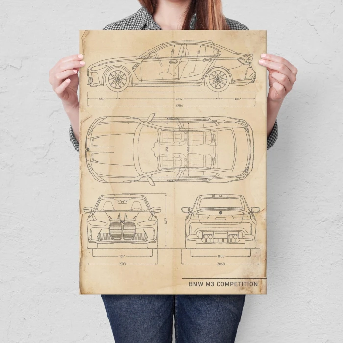 Plakat metalowy BMW M3 Competition Retro Prezent