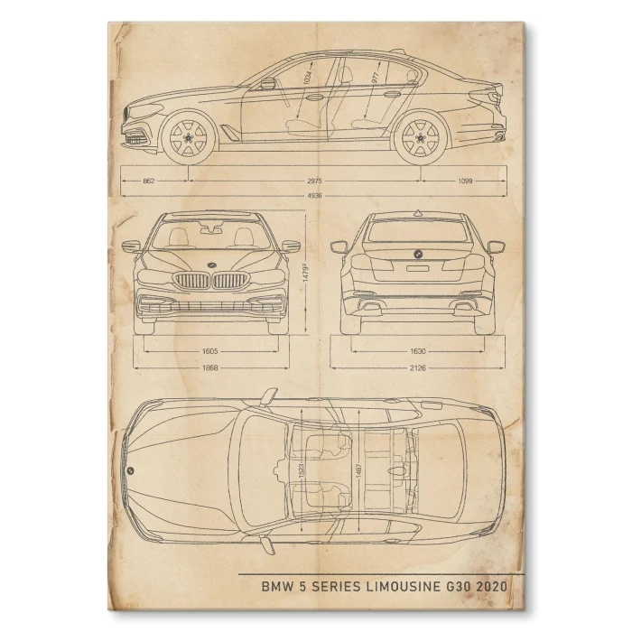 Plakat metalowy BMW 5 Limousine Retro Prezent