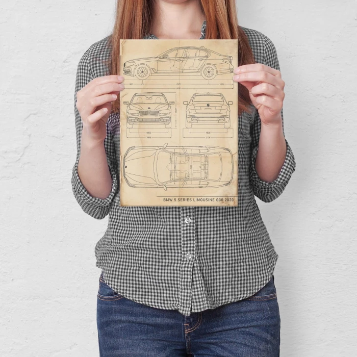 Plakat metalowy BMW 5 Limousine Retro Prezent