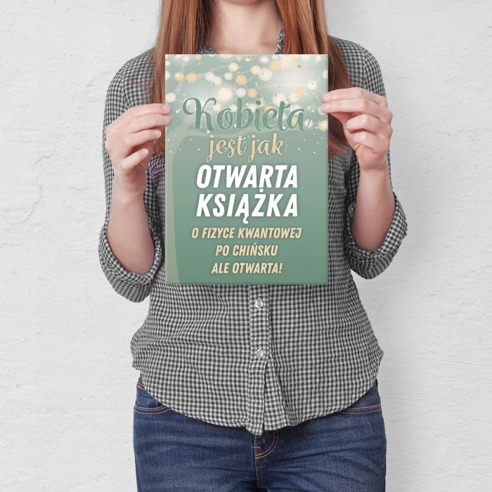 Plakat metalowy Kobieta jest jak książka Prezent