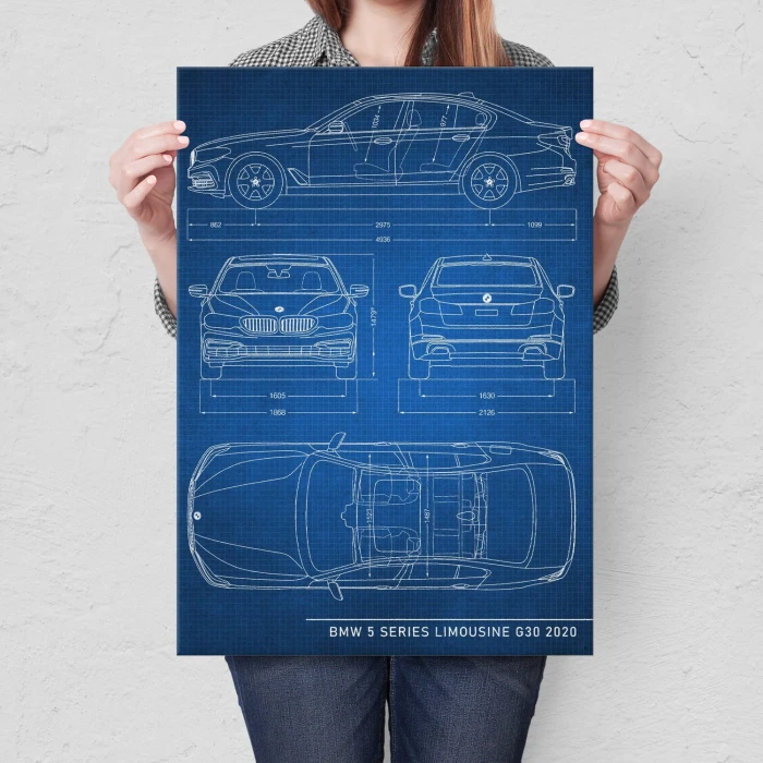 Plakat metalowy BMW 5 Limousine Tech Prezent