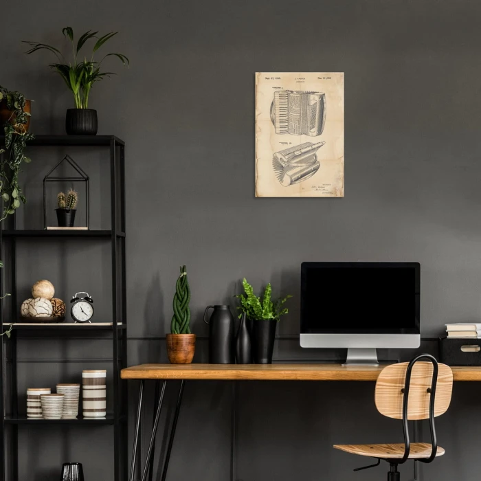 Plakat metalowy Accordion Instrument Retro Prezent