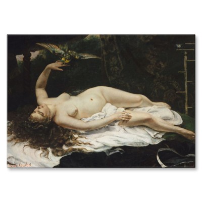 Plakat metalowy Woman and Parrot Courbet Prezent
