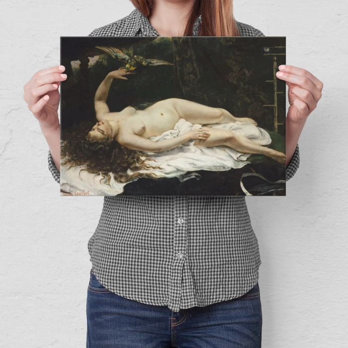 Plakat metalowy Woman and Parrot Courbet Prezent