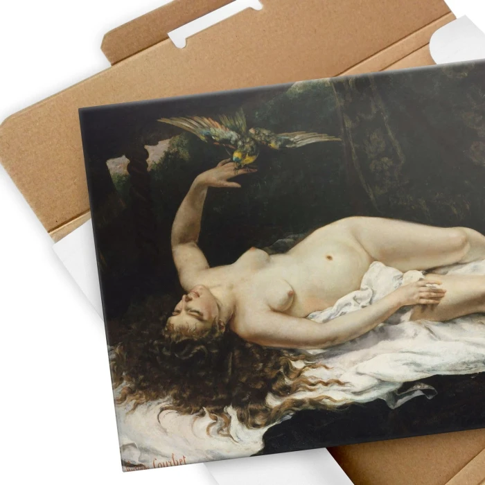 Plakat metalowy Woman and Parrot Courbet Prezent