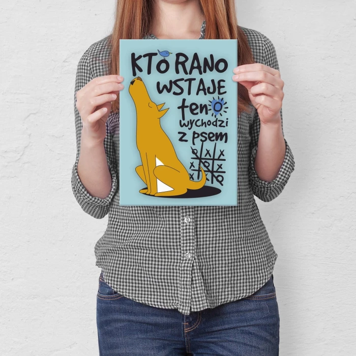 Poster metal kto rano wstaje pies gift