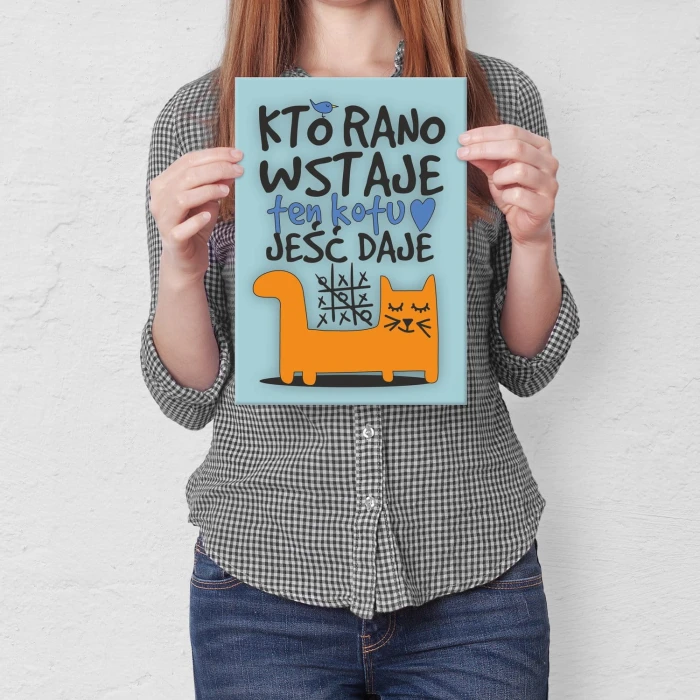 Plakat metalowy Kto rano wstaje. Kot Prezent