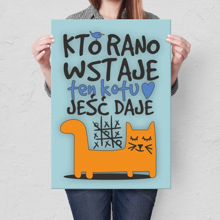 Plakat metalowy Kto rano wstaje. Kot Prezent