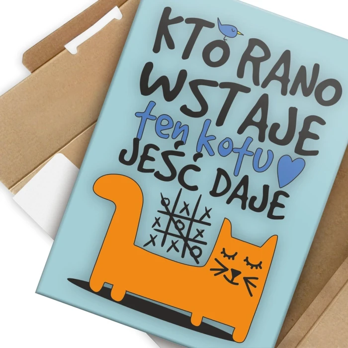 Plakat metalowy Kto rano wstaje. Kot Prezent