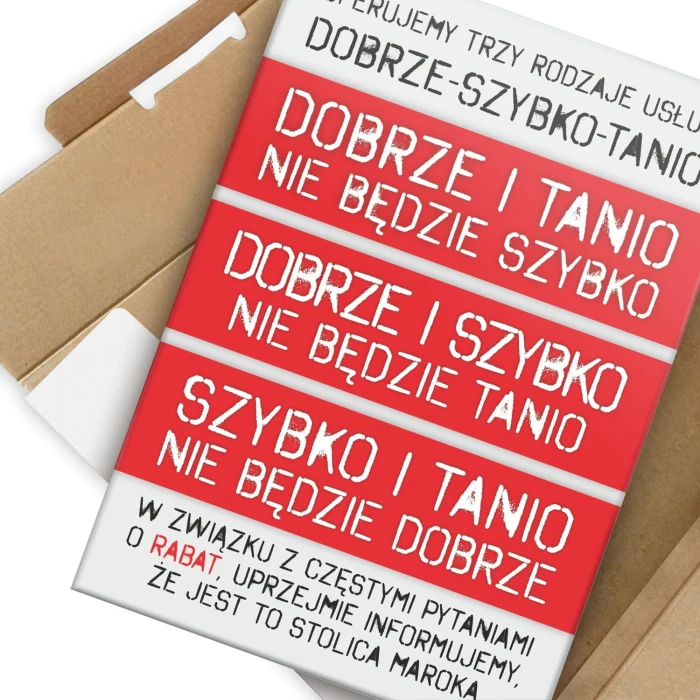 Plakat metalowy Dobrze Szybko Tanio Prezent