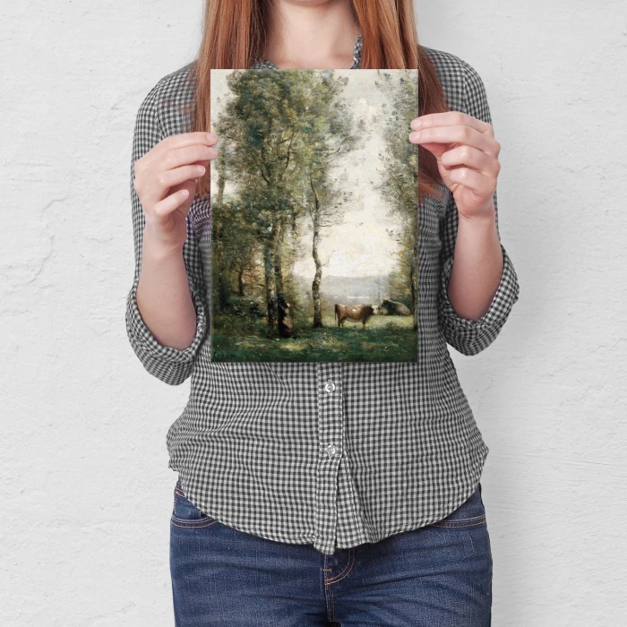 Plakat metalowy Wooded Landscape Corot Prezent