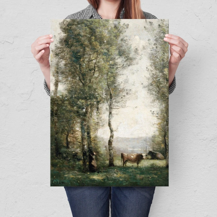 Plakat metalowy Wooded Landscape Corot Prezent