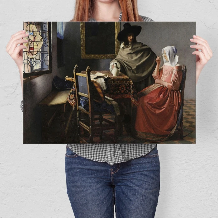 Plakat metalowy Glass of wine Vermeer Prezent