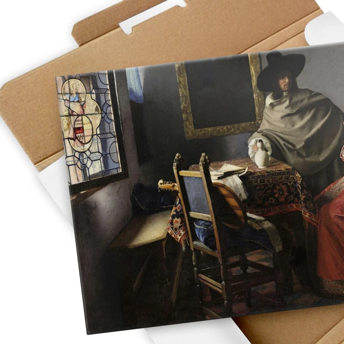 Plakat metalowy Glass of wine Vermeer Prezent
