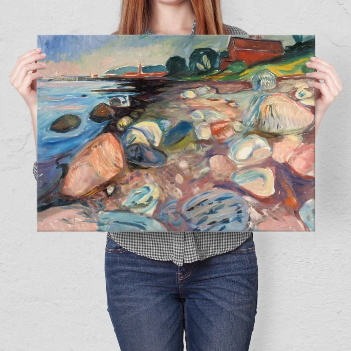 Plakat metalowy Shore red house Munch Prezent
