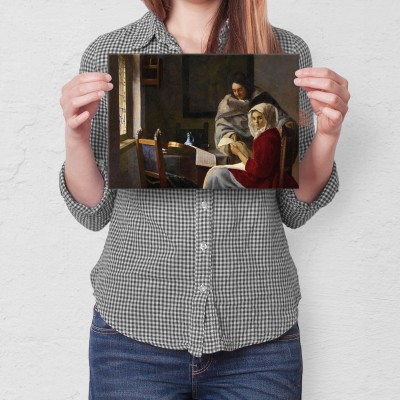 Poster metal Girl interrupted Vermeer gift