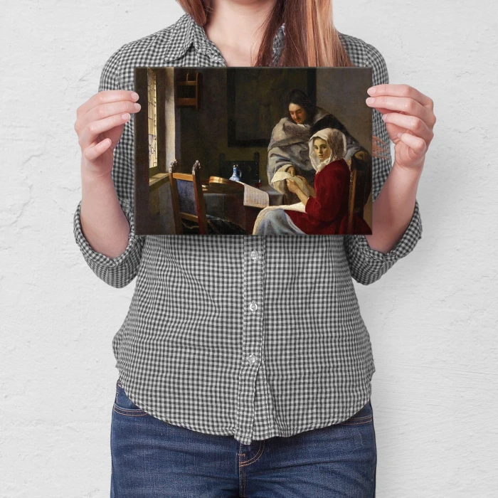 Poster metal Girl interrupted Vermeer gift
