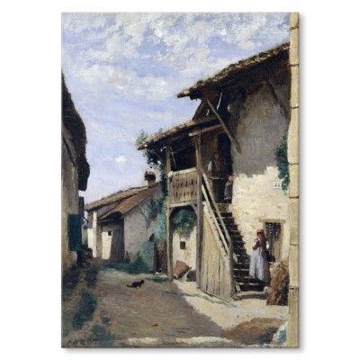 Plakat metalowy Village street Corot Prezent