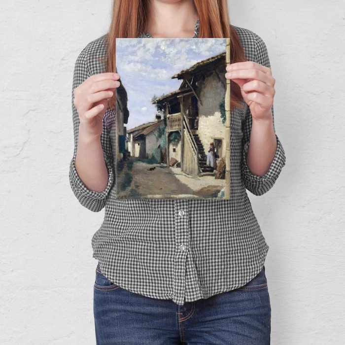 Plakat metalowy Village street Corot Prezent