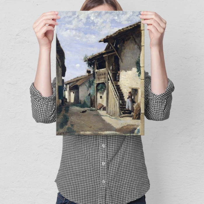 Plakat metalowy Village street Corot Prezent