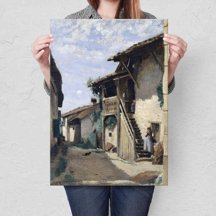 Plakat metalowy Village street Corot Prezent