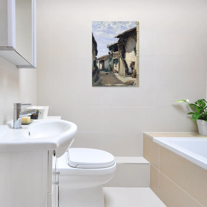 Plakat metalowy Village street Corot Prezent