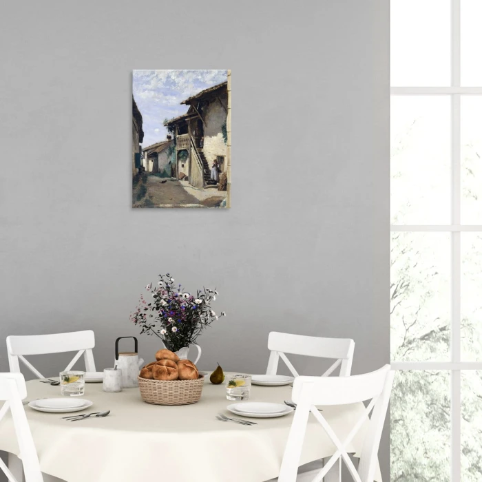 Plakat metalowy Village street Corot Prezent