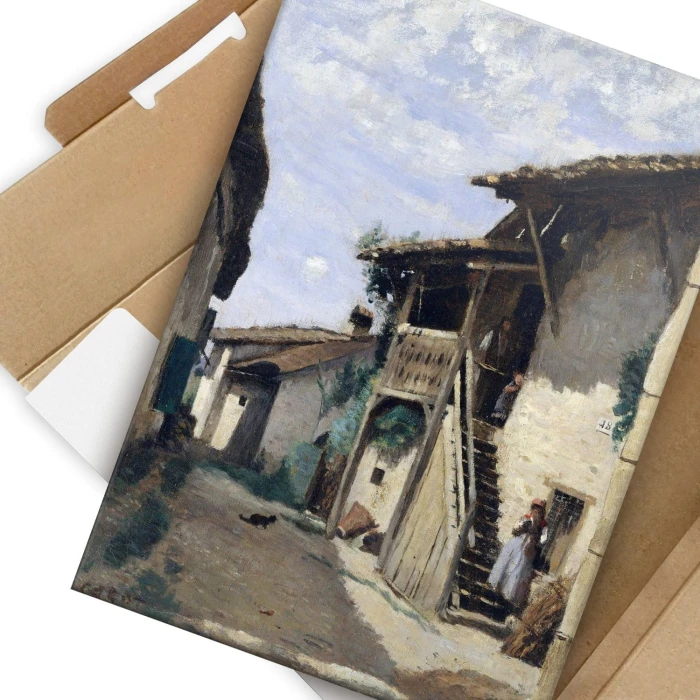 Plakat metalowy Village street Corot Prezent
