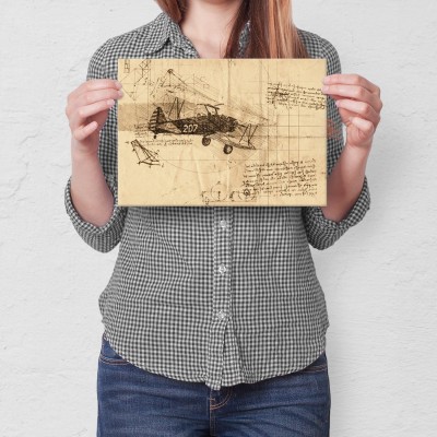 Plakat metalowy plane drawn Prezent