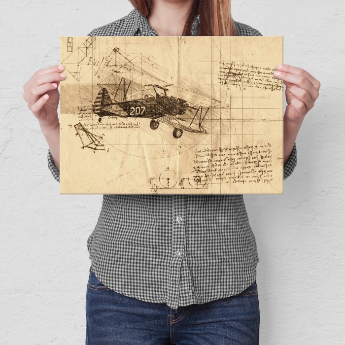 Plakat metalowy plane drawn Prezent