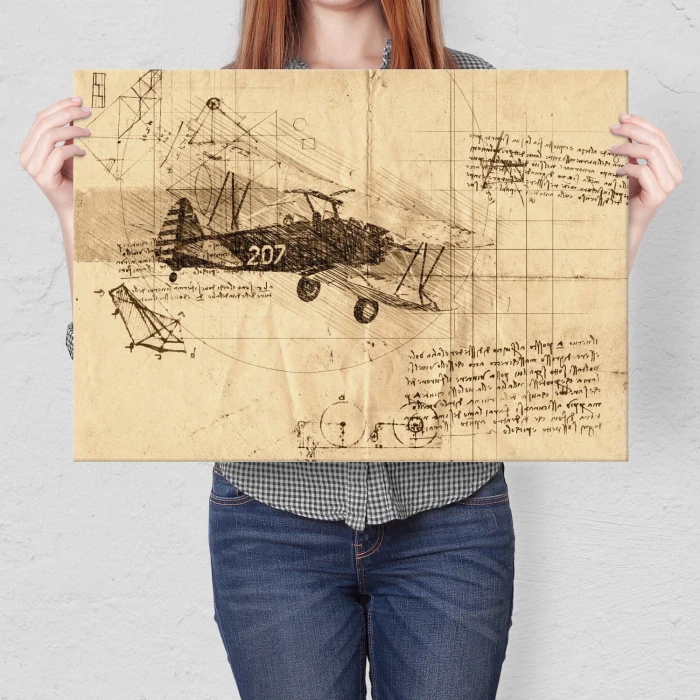 Plakat metalowy plane drawn Prezent