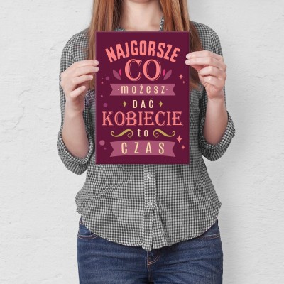 Plakat metalowy kobieta i czas Prezent