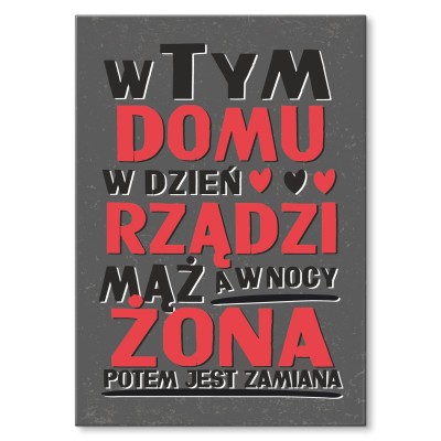 Plakat metalowy w dzień mąż w nocy żona Prezent