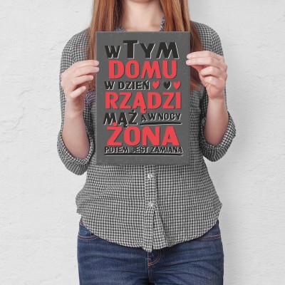 Plakat metalowy w dzień mąż w nocy żona Prezent