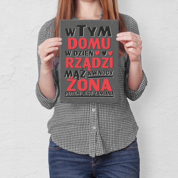 Plakat metalowy w dzień mąż w nocy żona Prezent
