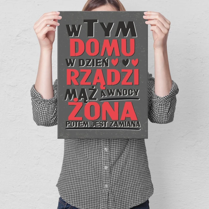 Plakat metalowy w dzień mąż w nocy żona Prezent