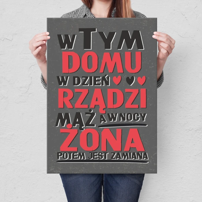 Plakat metalowy w dzień mąż w nocy żona Prezent