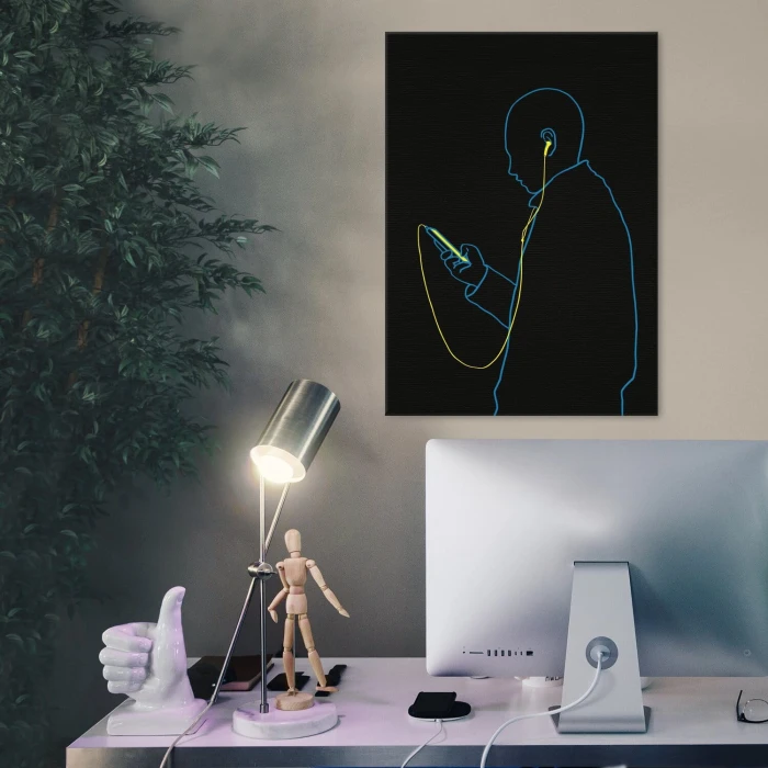 Plakat metalowy man with the phone Prezent