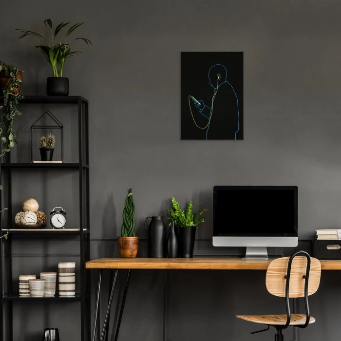 Plakat metalowy man with the phone Prezent