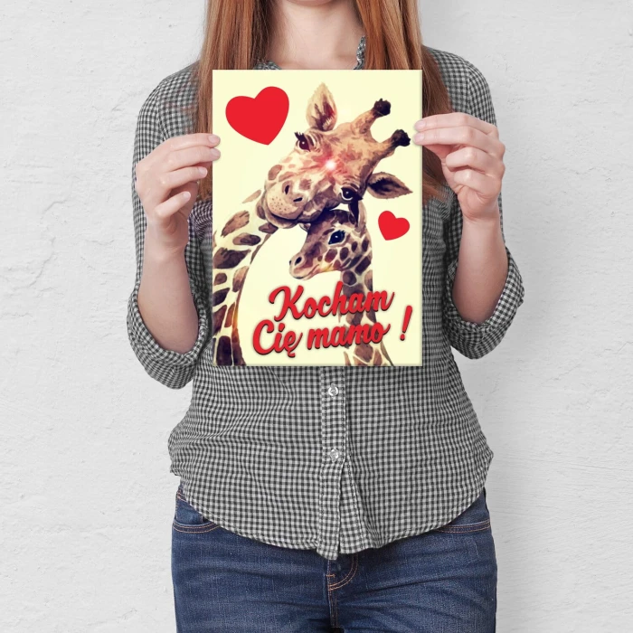 Poster metal kocham Cię mamo żyrafy gift