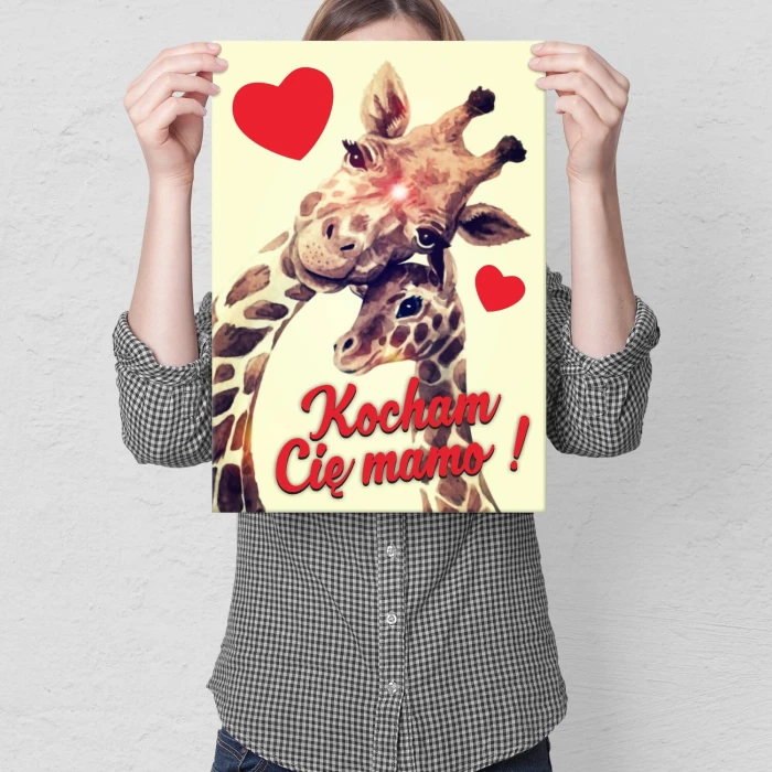 Poster metal kocham Cię mamo żyrafy gift